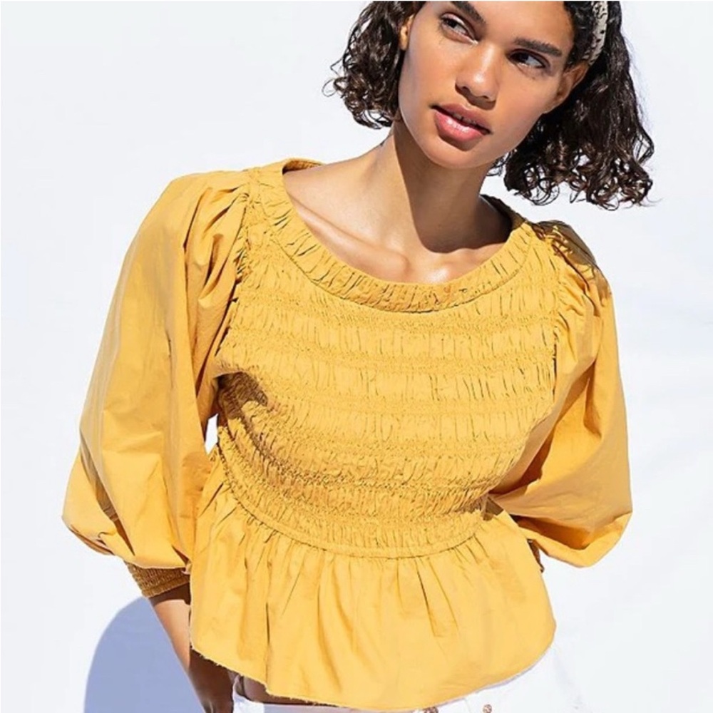 Free People Yellow Smocked Women's Top